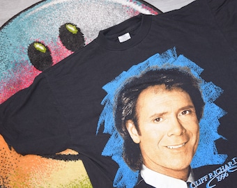 90s Vintage Cliff Richard shirt Size Large vtg black rock band tee Sz L (hard rock, vtg heavy metal tee)