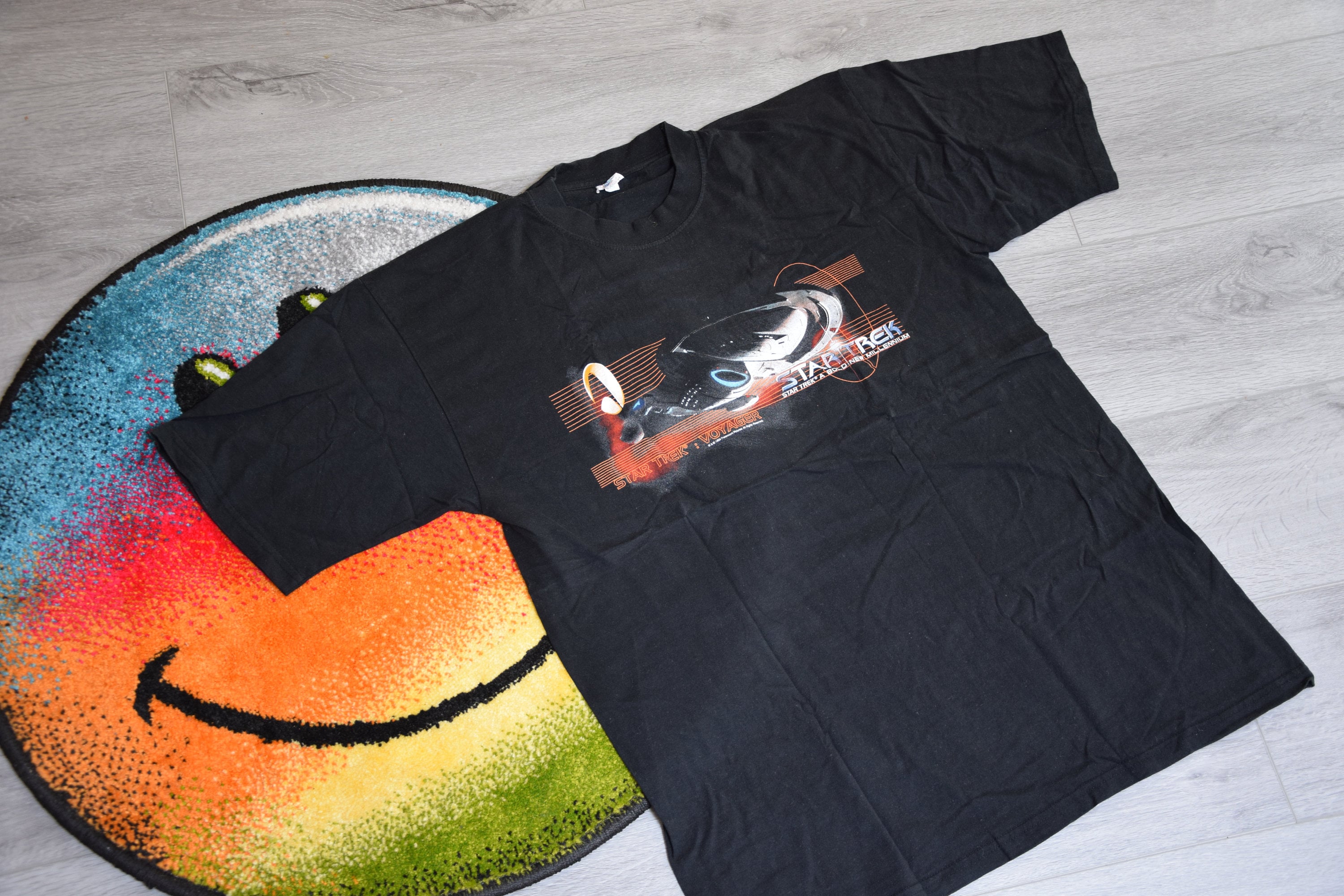 90s Vintage Star Trek Voyager Shirt Size Large Vtg Black Sci Fi 