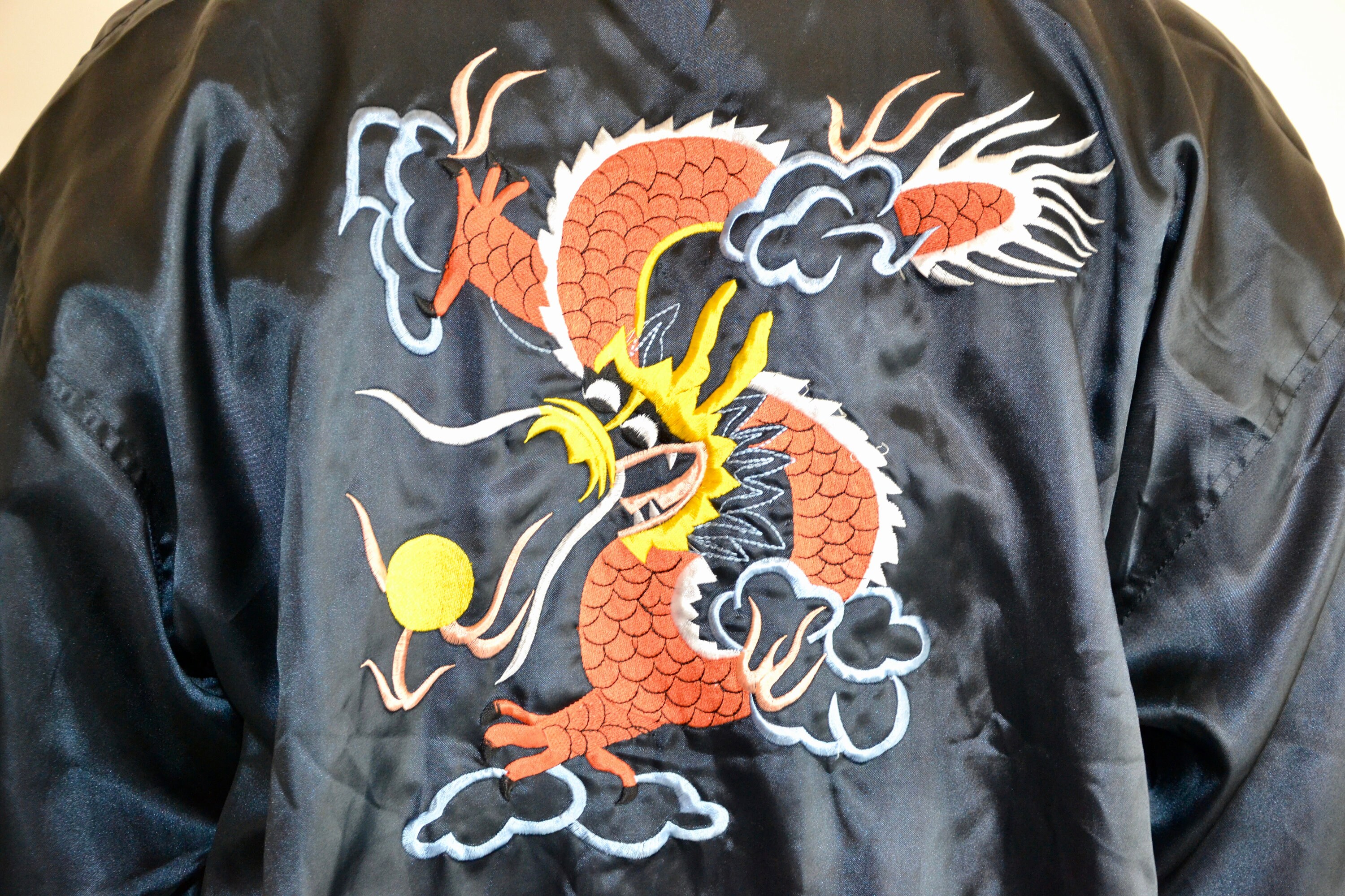 80s Vintage Chinese Souvenir Jacket Size XL Vtg Black Bomber 80s Vintage Chinese Souvenir Jacket Size XL Vtg Black Bomber