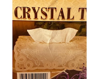 90's Violet Linen Crystal Tissue Box Cover Lace Floral Embroidered Bows New