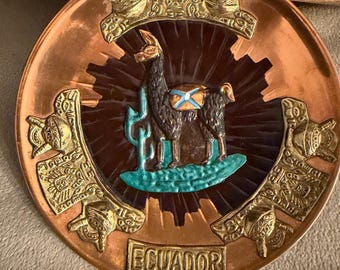 Vintage Ecuador Copper Wall Plate 5.5 inches Llama Alpaca Souvenir Decor Brass Copper Mixed Metal South America Folk Art
