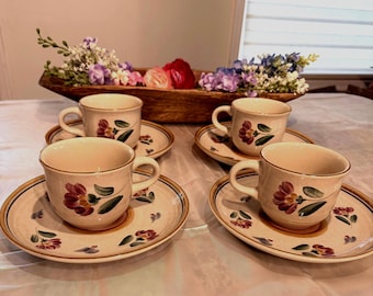 Stagebrush TeaCups with Saucers  Vintage International Tableworks  Japan,  floral design