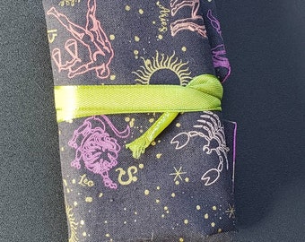 Double-sided Mini Tarot Cloth - Black Astrology/Pink with Diamonds