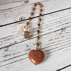 Goldstone Heart Pendulum with Heart Prism and Owl Holding Piece