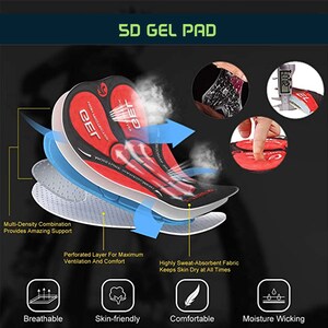 May include: A close-up of a 5D gel pad for cycling shorts. The pad is made of multiple layers of foam and gel, designed for maximum comfort and ventilation. The pad is breathable, skin-friendly, comfortable, and moisture-wicking.