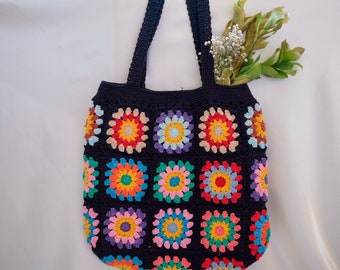 Crochet Bag, Granny Square Bag , Crochet Tote Bag, Shoulder Purse Women, Hippie Boho Bag, Summer Bag, Beach Bag, Retro Bag, Gifts for Her