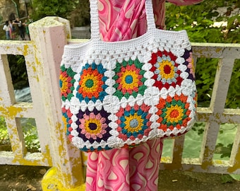 Crochet Bag, Granny Square Bag, Crochet Purse, Crochet tote Bag, Retro Bag, Hippie Bag,Gift for Her, Boho Bag, Vintage Style, Bag For Women