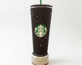 Jet Black Rhinestone Starbucks Tumbler: 24oz Reusable Cold Cup