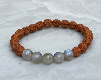 LABRADORITE RUDRAKSHA SEEDS Bracelet | Gemstone Bracelet | Zen Meditation Bracelet | Stretchy Healing Bracelet | Buddhist Jewelry