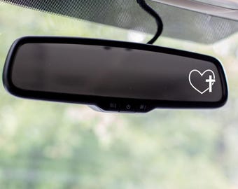 Cross & Heart Rearview Window Decal | Christian Car Decal | Faith Vinyl Sticker | Bible Verse Car Sticker | Inspirational Christian Gift