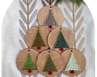 Handmade Birch Stained Wooden Christmas Tree Ornament.  Unique string art Holiday Decor. Add personalization.   About 4 inch. Made to order.