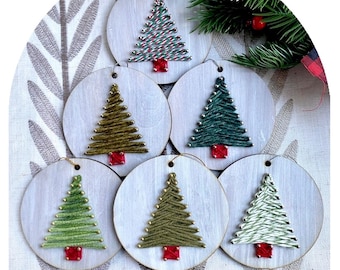 Handmade white stained Wooden Christmas Tree Ornament unique,  string art Holiday Decor. Add personalization.   About 4 inch. Made to order.
