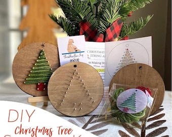 DIY Christmas String Art Ornament Kit: Natural Birch Wood Tree Craft (Each Sold Separately) Unique made to order Christmas Holiday Craft.