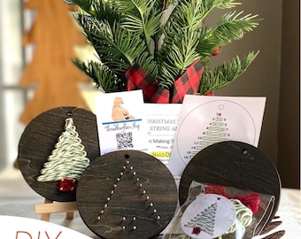 DIY Christmas String Art Ornament Kit: Black Birch Wood Tree Craft (Each Sold Separately) Unique made to order Christmas Holiday Craft.