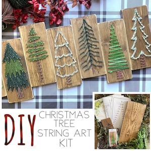 DIY Christmas String art  craft. Christmas Tree String Art Kit: Stained Wood.  Unique made to order Holiday Decor