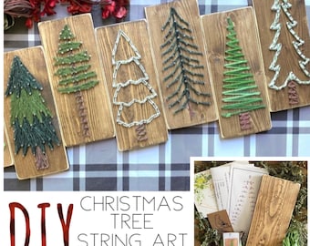 DIY Christmas String art  craft. Christmas Tree String Art Kit: Stained Wood.  Unique made to order Holiday Decor