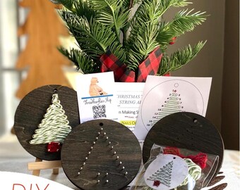 DIY Bulk Order String Art Christmas Tree Ornaments: Black Birch Wood Craft Kit for Groups