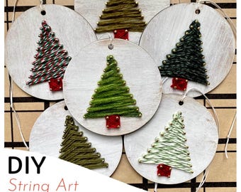 DIY Christmas Ornament String Art Kit: made to order ornament craft for all ages. White Birch Wood Craft. Each sold Separately.