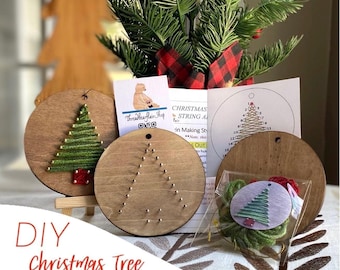 Bulk order DIY String Art Christmas Tree Ornaments: Birch Wood Craft Kit for Groups
