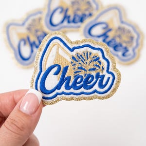 Cheer Patch, Glitter Cheerleading Iron On Patch, Megaphone Pom Pom Patch for Jacket Bags, School Spirit Sports Game Day Embroidery Patches