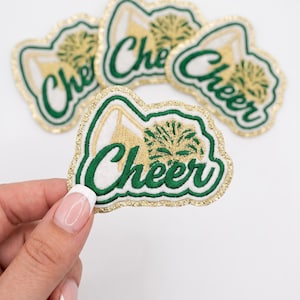 Cheer Patch, Glitter Cheerleading Iron On Patch, Megaphone Pom Pom Patch for Jacket Bags, School Spirit Sports Game Day Embroidery Patches