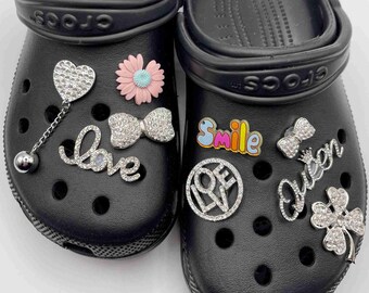 40 Breloques Croco Pour Chaussures - Strass & Cristal - Doré/Blanc - Déco Personnalisable