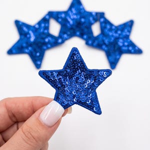 Sequin Star Iron-On Patch: Blue Glitter Applique (2.5")