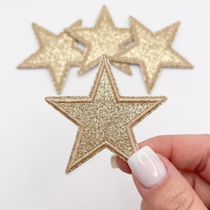 Glitter Star Patch Gold, Sparkly Iron On Patch, Star Applique for Jackets Bags, Trendy Celestial Varsity Patch