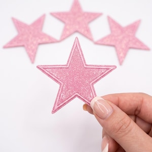 Glitter Star Patch Pink, Sparkly Iron On Patch, Star Applique for Jackets Bags, Trendy Celestial Varsity Patch