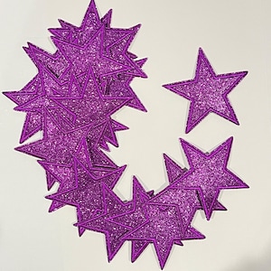 Purple Glitter Star Iron-On Patch (3.5&quot;), DIY Applique, Star Patches