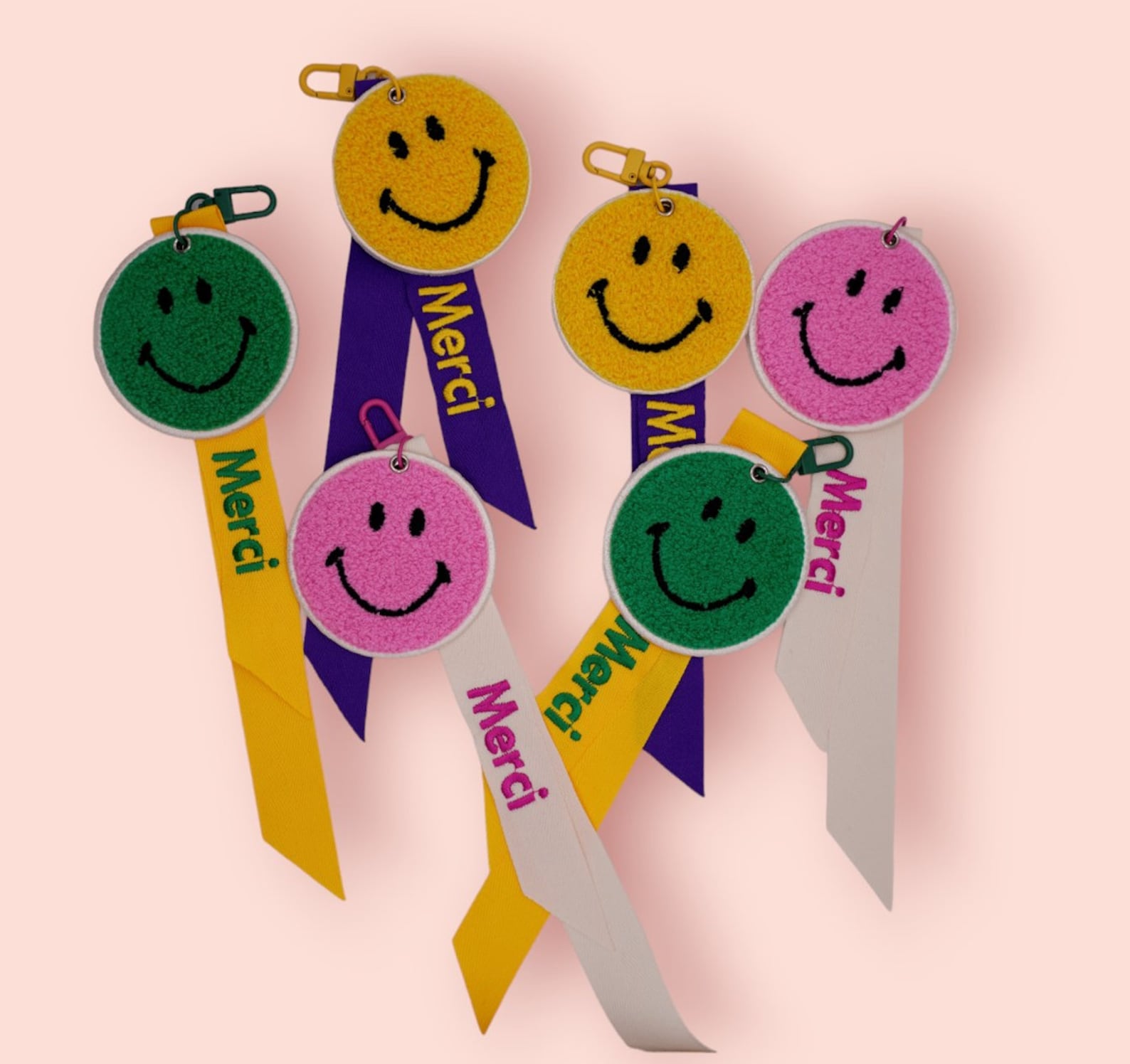 Face Key Rings Smiley Face Key Ring: Embroidered Smile Face Bag Charm - Etsy