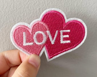 Love Iron-On Patch: Pink Embroidery Applique, Heart Patches