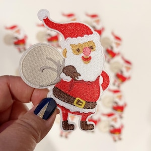 Santa Iron on Patches, Christmas Iron Patch, Holiday Patch, Santa Hat Deco, Christmas Stocking Applique, Santa Claus Patch, Holiday Gift