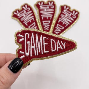 Game Day Maroon Pennant Patch, Glitter Varsity Embroidery , Football Patch for Jackets Bags, School Spirit Sports Cheer Patch, DIY Project