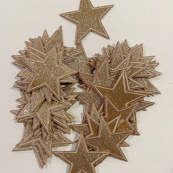 Gold Glittering Star Iron-On Patch: DIY Applique (3.5")