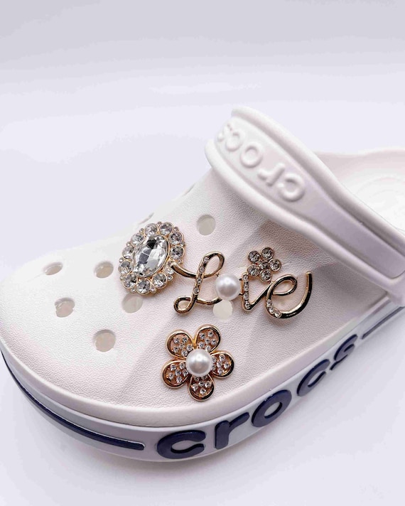 Bling Metal Croc Shoe Charms Women Butterfly Queen Crown Shoe Decorations  Girl Flower Rhinestone Chains Wristband Accessories