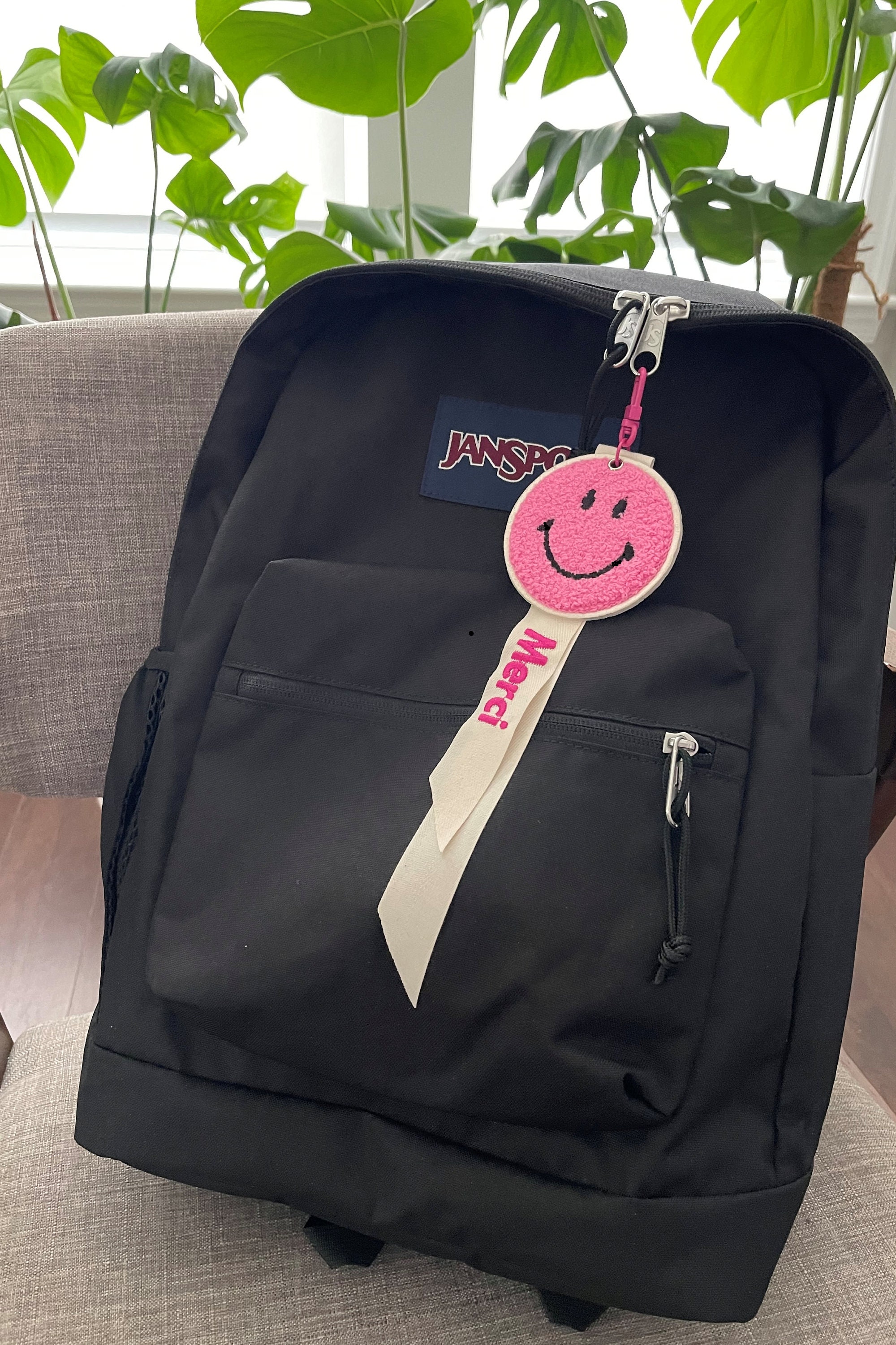 Smiley Face Key Ring: Embroidered Smile Face Bag Charm - Etsy