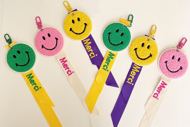 Face Key Rings Smiley Face Key Ring: Embroidered Smile Face Bag Charm - Etsy