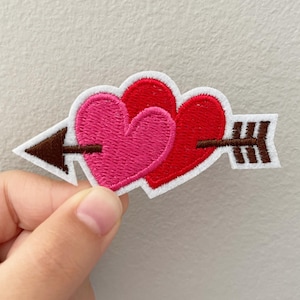 Love Iron-On Patch: Pink Embroidery Applique, Heart Cupid Patches