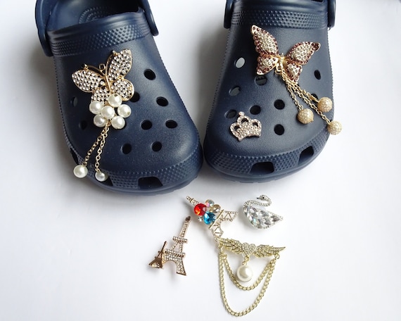 10 Bling Croc Charms, Luxury Rhinestones in Gold, Love Crystal Croc Charm