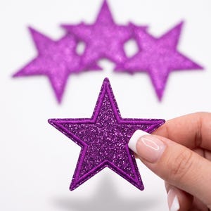 Glitter Star Patch Purple, Sparkly Iron On Patch, Star Applique for Jackets Bags, Trendy Celestial Varsity Patch