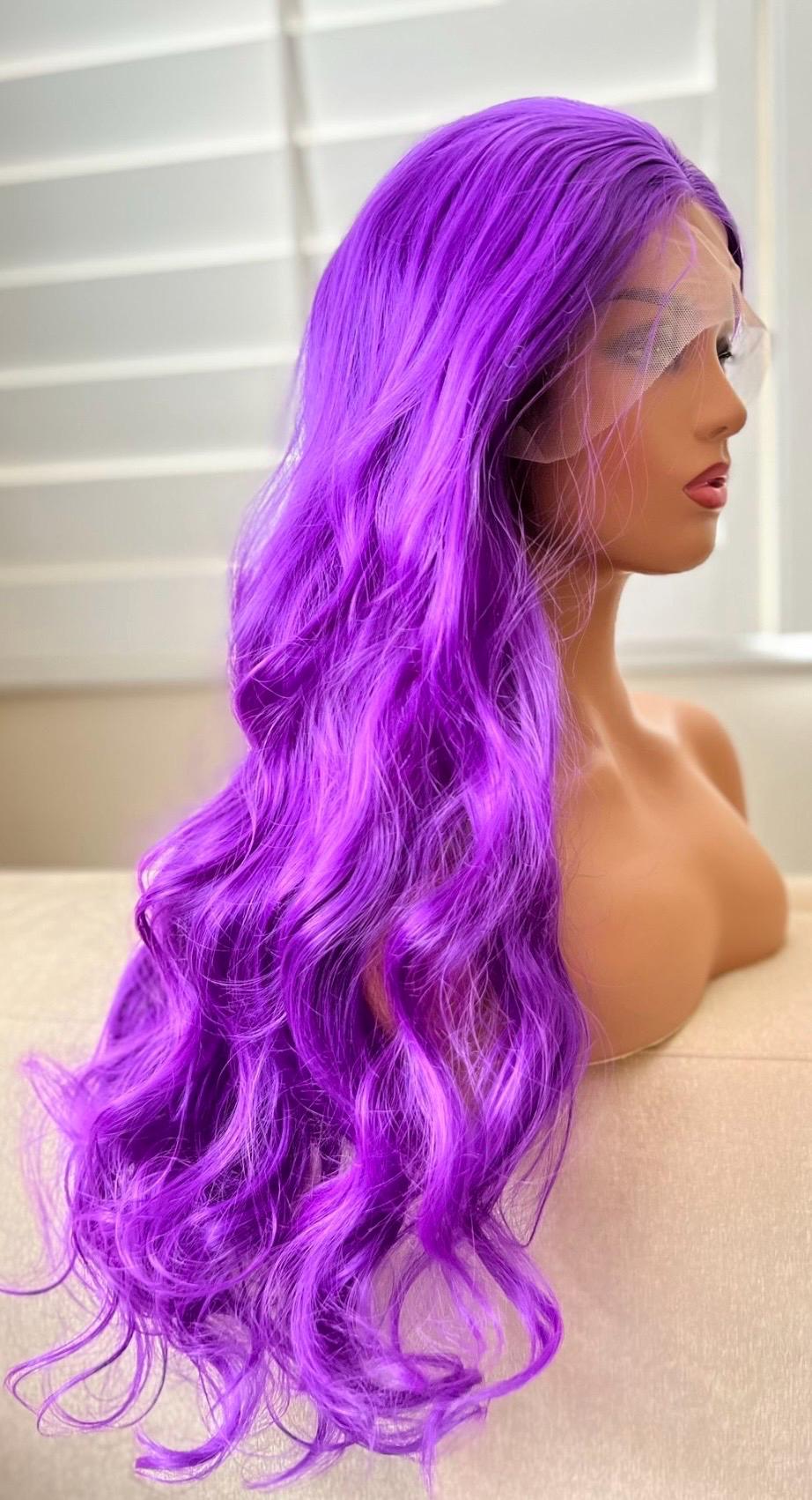 Purple Bodywave Wig: 26 Inch Layered Heat Friendly Synthetic  display picture 1