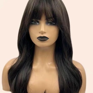 Premium DARK BROWN bangs layered wig 22 inch wig