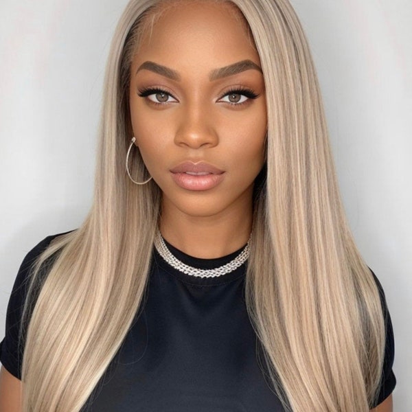 Premium wig Lace Front BARBIE WIG Long Soft straight hand tied hairline Natural wave 26 inch wig. Wheat Blonde