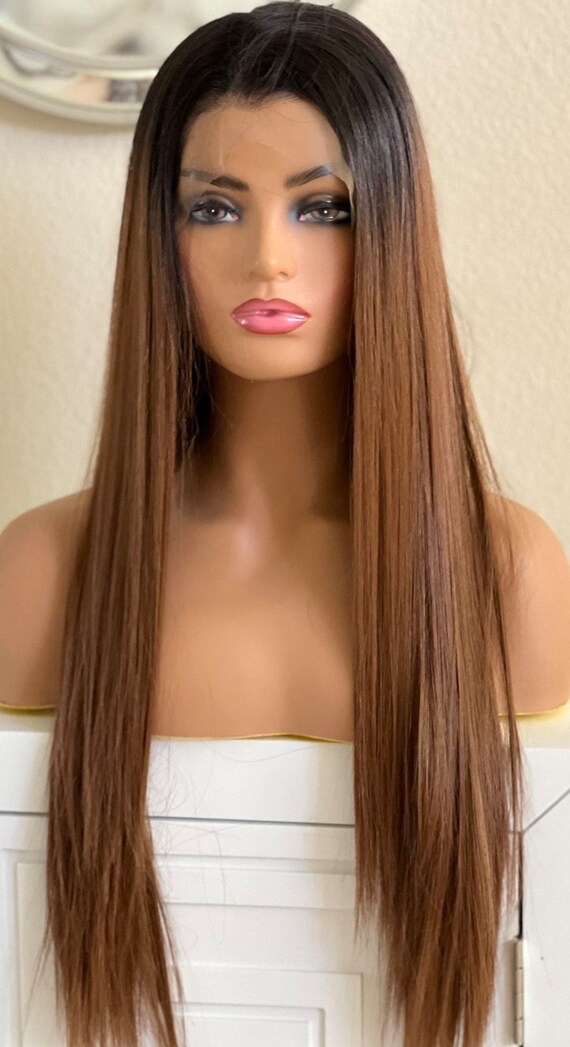 Long dark brown highlights long straight wig 28 inch Amazon.com : 28Inch Long Brown Balayage Lace Front Wigs  main image 2