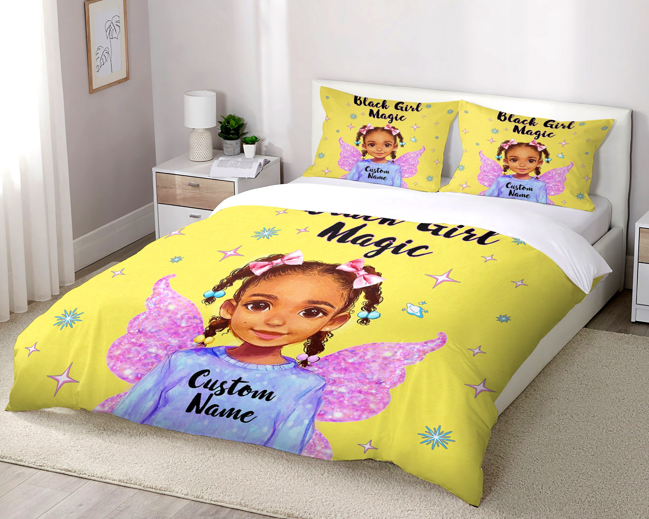 Custom Name Black Girl Magic Bedding Set Cute Magic Girl Etsy
