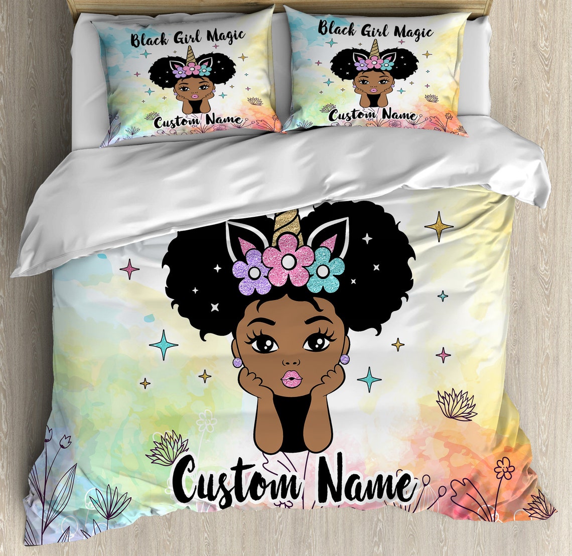 Custom Name Cute Magic Girl Bedding Sets Black Girl Magic Etsy