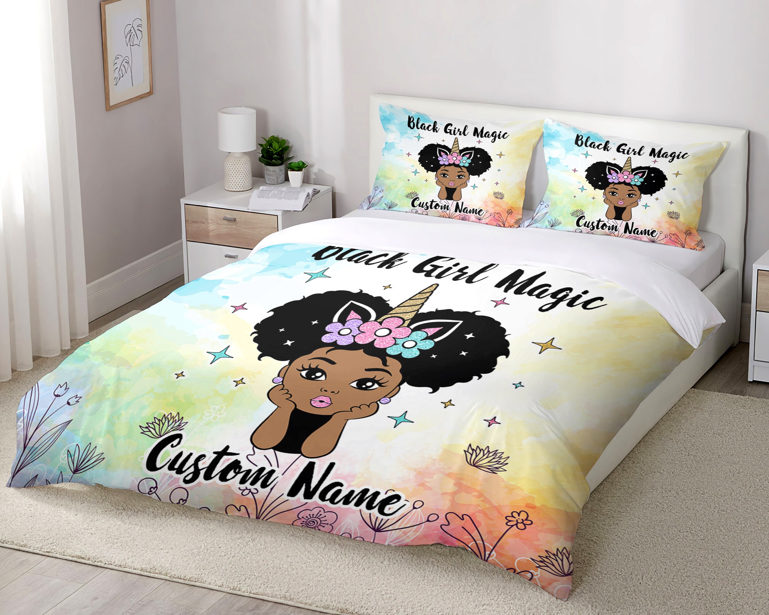 Custom Name Cute Magic Girl Bedding Sets Black Girl Magic Etsy