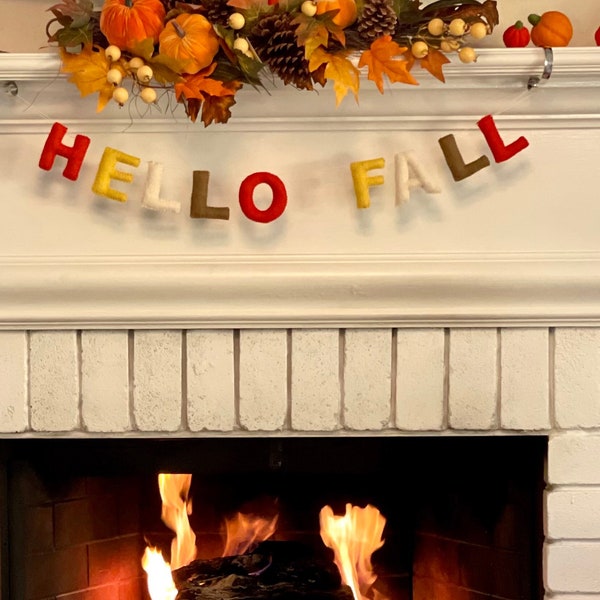 Hello Fall Garland/ Fall Garland/ Felt ball garland/ Holiday garland/ Felt Letter Banner/ Fall Mantel decor/ Fall banner