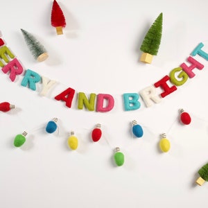 Guirnalda alegre y brillante / Guirnalda navideña / Guirnalda de bolas de fieltro / Guirnalda festiva / Navidad vintage / Decoración de repisa navideña / Banner navideño